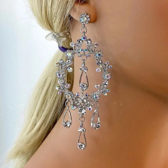 SOLD Fabulous Bridal Pageant Formal AB Crystal Chandelier Earrings - Picture 6 of 7